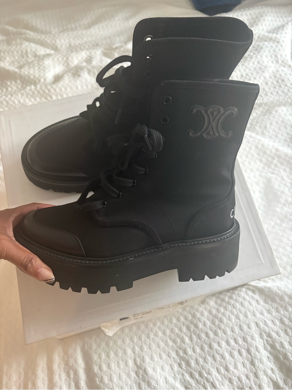Celine Black Lace-Up Platform Combat Boots